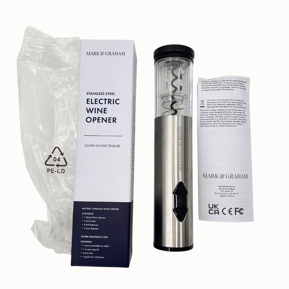 MARK & GRAHAM WILLIAMS-SONOMA STAINLESS STEEL ELECTRIC WINE OPENER NWOT